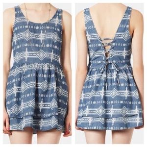 Topshop Lace Up Tribal Print Denim Dress